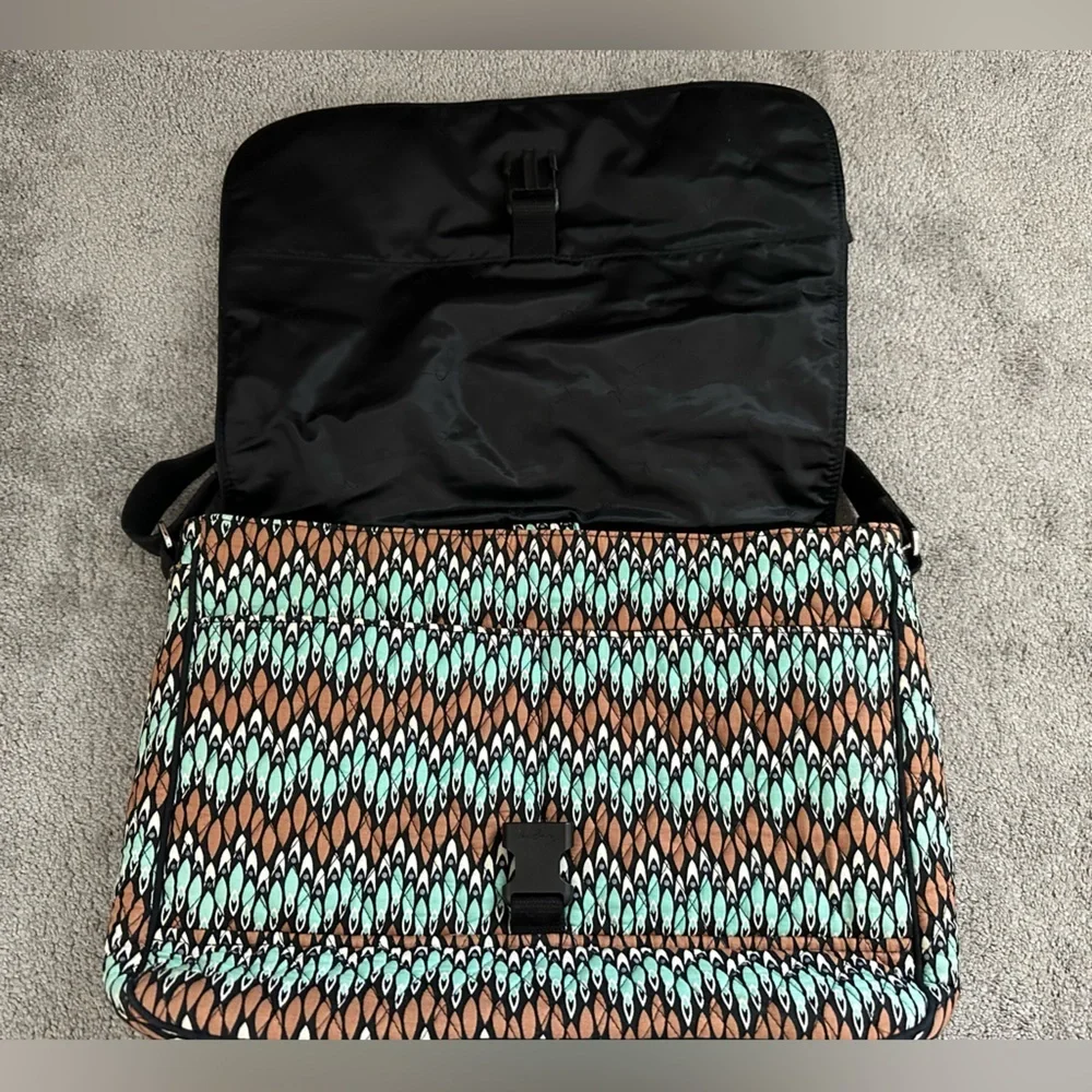 Vera Bradley Laptop Messenger Bag in Sierra Stream Teal and Brown